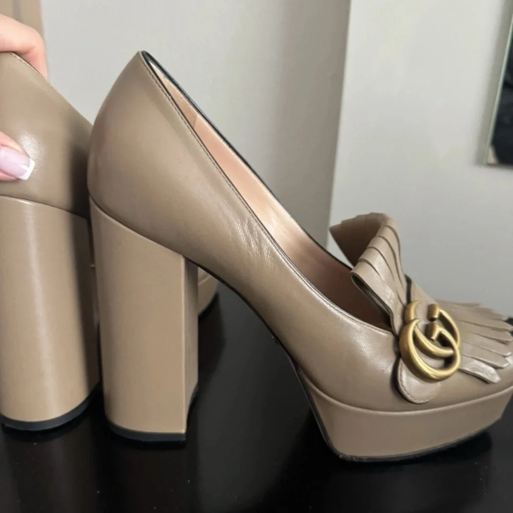 Gucci Tan Leather Women's Platform Heels - Picture 1 of 6